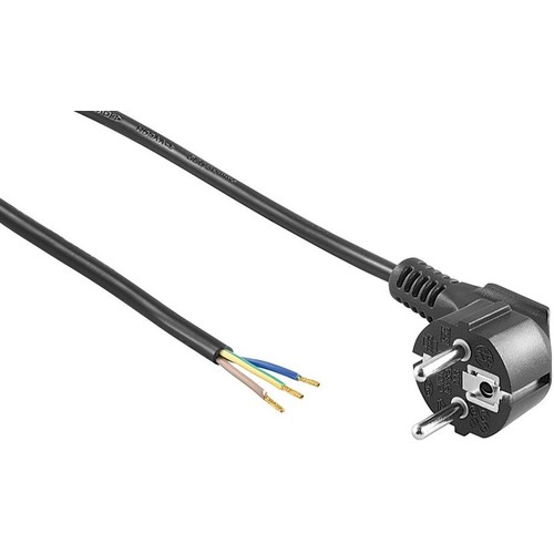 Câble d'alimentation 1,5 mètre - 250V, IP20 intérieur, Noir, Fiche Schuko et fils dénudés, 16A