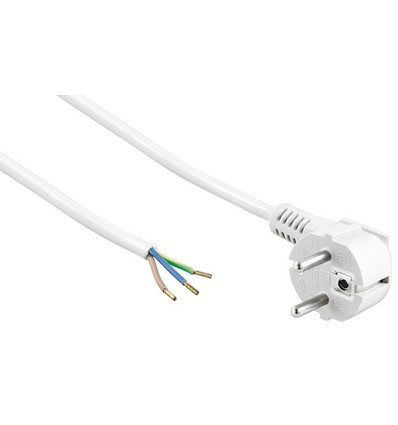 Câble d'alimentation 1,5 mètre - 250V, IP20 intérieur, blanc, fiche Schuko et fils dénudés, 16A