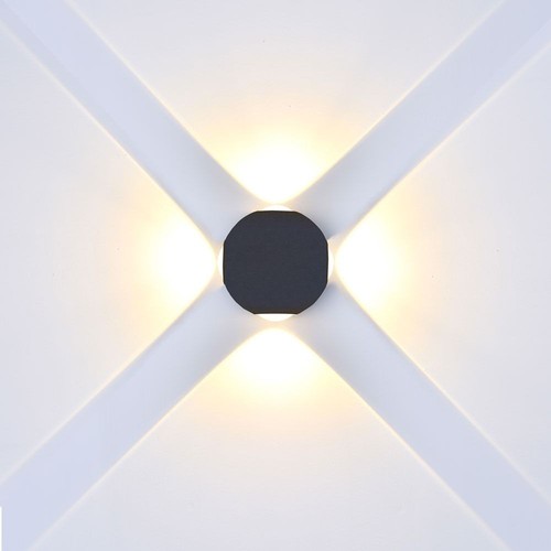 Applique murale 4W - IP65 extérieur, ronde, noire, source lumineuse incluse
