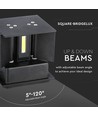 Applique murale LED 12W - IP65 extérieur, noir, carrée, faisceau réglable, source lumineuse incluse