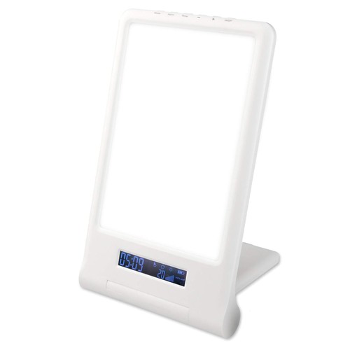 Lampe de luminothérapie LED avec minuterie/alarme - 18W, blanc/bleu, 10 000 LUX, batterie intégrée
