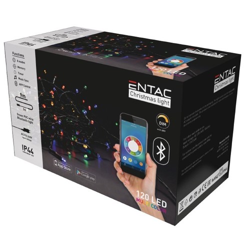 Guirlande lumineuse de Noël LED multicolore Bluetooth 9 m - 120 LED, IP44 extérieur, 230V