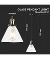 Suspension moderne V-Tac - Verre transparent, Ø18 cm, E27
