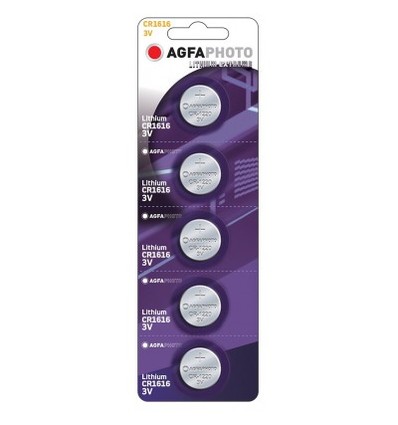 CR1616 pack de 5 piles bouton AgfaPhoto - Lithium, 3V