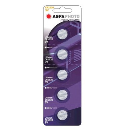 CR1620 lot de 5 piles bouton AgfaPhoto - Lithium, 3V