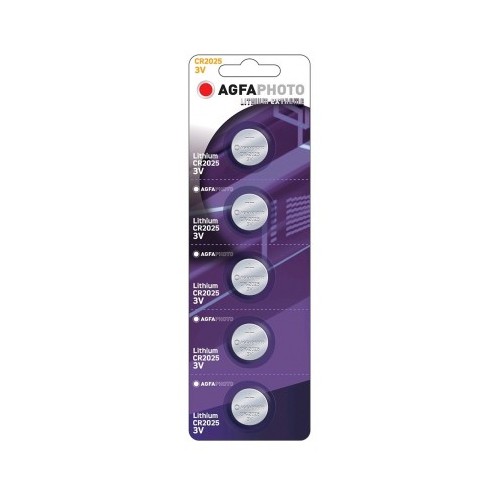 CR2025 pack de 5 piles bouton AgfaPhoto - Lithium, 3V