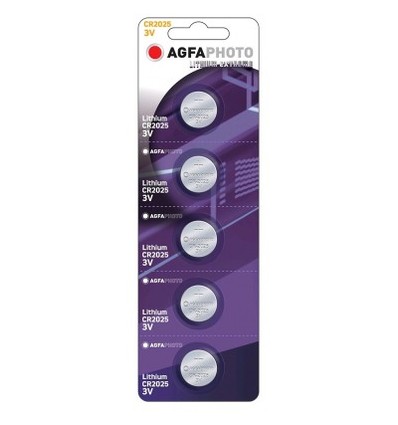 CR2025 pack de 5 piles bouton AgfaPhoto - Lithium, 3V