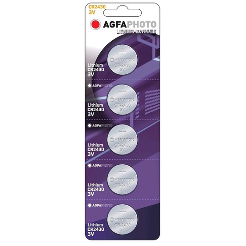 Lot de 5 piles bouton AgfaPhoto CR2430 - Lithium, 3V