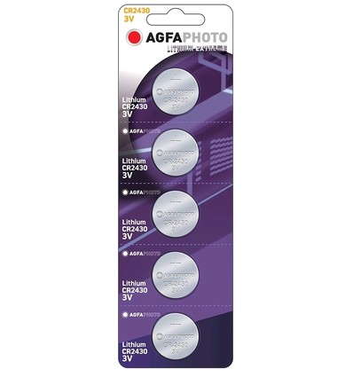 Lot de 5 piles bouton AgfaPhoto CR2430 - Lithium, 3V