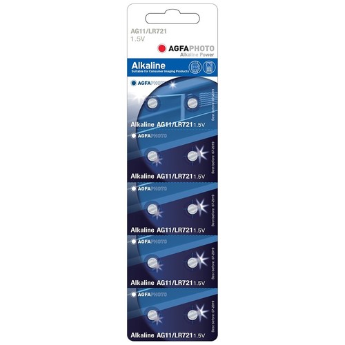 Pile bouton LR721/AG11 AgfaPhoto 10 pièces - Alcaline, 1,5V