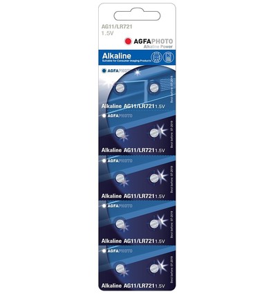Pile bouton LR721/AG11 AgfaPhoto 10 pièces - Alcaline, 1,5V