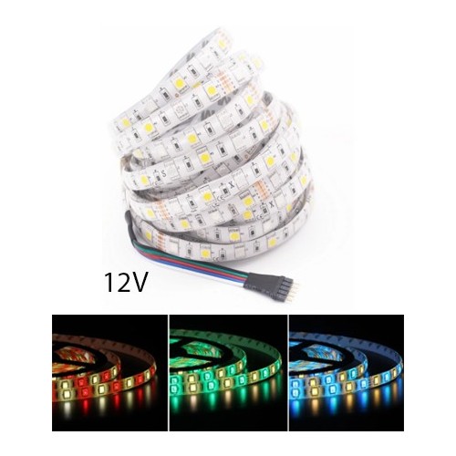 Ruban LED 5m 12W/m RGB+WW - 12V, IP65, 60 LED par mètre