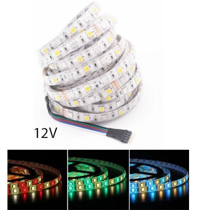 Ruban LED 5m 12W/m RGB+WW - 12V, IP65, 60 LED par mètre
