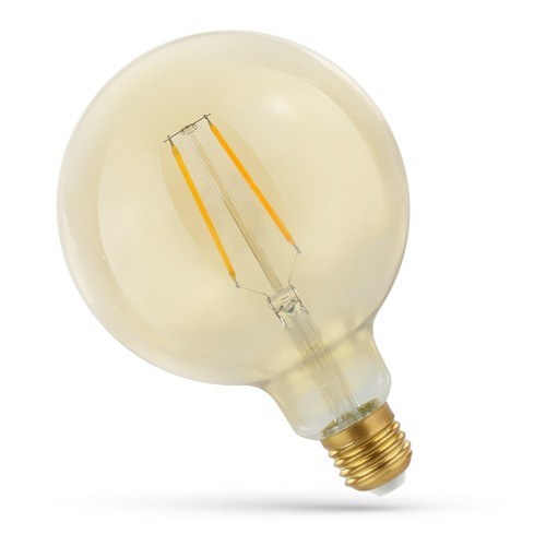 Ampoule globe LED E27 2W - Filament carbone, 12,5 cm, verre ambré, blanc extra chaud