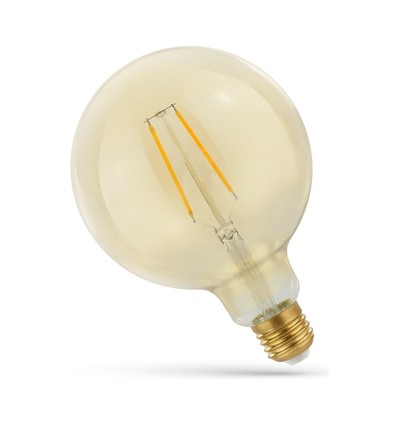Ampoule globe LED E27 2W - Filament carbone, 12,5 cm, verre ambré, blanc extra chaud