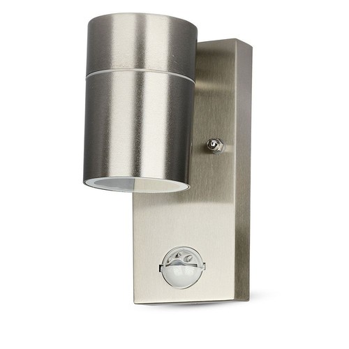 Applique murale GU10 avec capteur - IP44 extérieur, inox, sans source lumineuse
