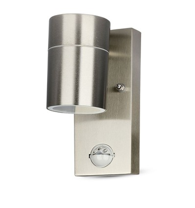 Applique murale GU10 avec capteur - IP44 extérieur, inox, sans source lumineuse