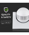 Capteur de mouvement V-Tac - compatible LED, blanc, infrarouge PIR, IP44 extérieur