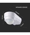 V-Tac Détecteur de mouvement pour angles - compatible LED, blanc, angle réglable, PIR infrarouge, IP65 extérieur