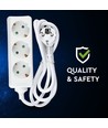 Multiprise V-Tac - 3 prises standard, blanche, câble de 1,5 mètre