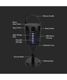 Lampe anti-insectes solaire V-Tac - Noir, 3-en-1, IP24