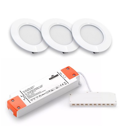Lot de 3 spots pour meubles Reco68 Ø6,8cm dimmable - Blanc mat, avec alimentation dimmable