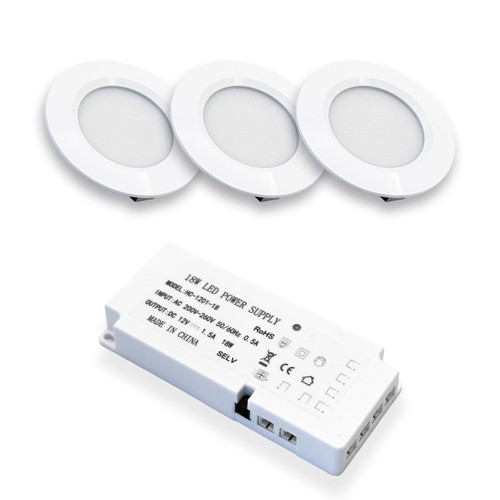 Lot de 3 spots pour meubles Reco68 - Blanc mat, avec alimentation incluse