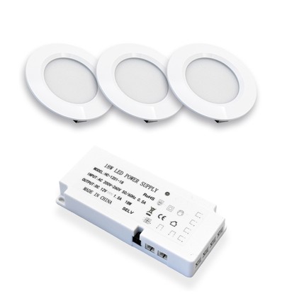 Lot de 3 spots pour meubles Reco68 - Blanc mat, avec alimentation incluse