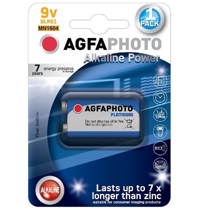 B1 1 pièce batterie AgfaPhoto - Alcaline, 9V