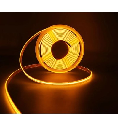 Ruban LED COB 5m 10W/m couleur Ambre - 24V DC, IP67, 320 LED par mètre, COB LED