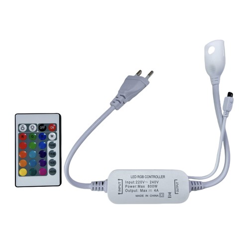 Contrôleur CLIP-ON 230V RGB - Incl. bouchon de fin, pour 230V, fonction mémoire, télécommande infrarouge, 50 m