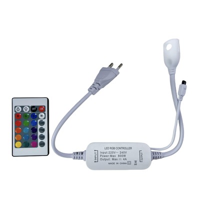 Contrôleur CLIP-ON 230V RGB - Incl. bouchon de fin, pour 230V, fonction mémoire, télécommande infrarouge, 50 m