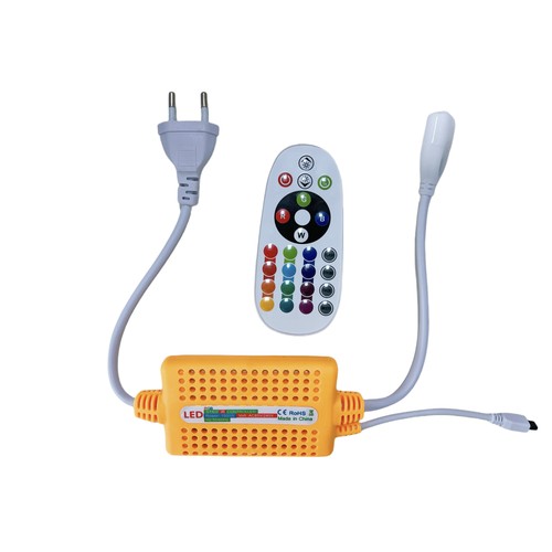 Contrôleur RGB 230V CLIP-ON - Incl. bouchon de fin, pour 230V, fonction mémoire, télécommande infrarouge, 100 m