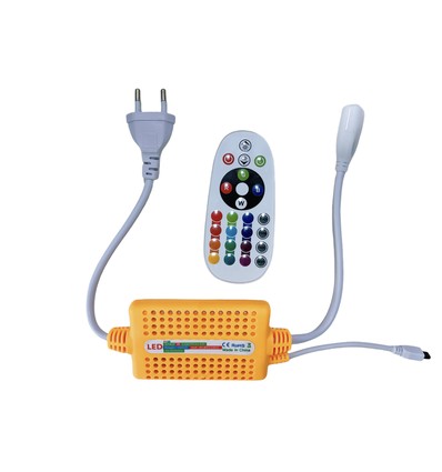 Contrôleur RGB 230V CLIP-ON - Incl. bouchon de fin, pour 230V, fonction mémoire, télécommande infrarouge, 100 m