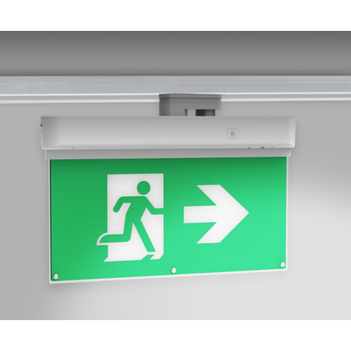 Panneau de sortie LED pour rail - 3W, batterie 2 heures, pictogrammes inclus, pour rails triphasés
