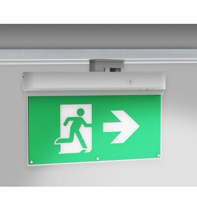 Panneau de sortie LED pour rail - 3W, batterie 2 heures, pictogrammes inclus, pour rails triphasés