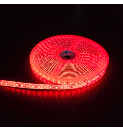 Ruban LED rouge 5m 10W/m - 24V DC, IP65, 120 LED par mètre