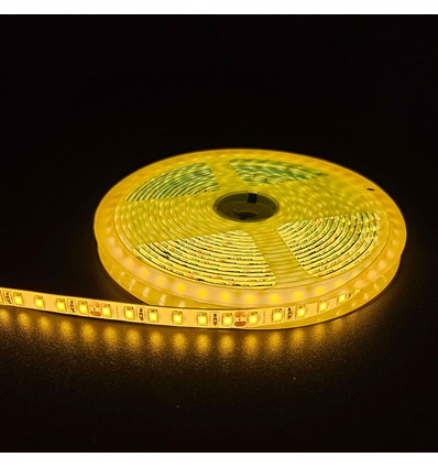 Ruban LED Jaune 5m 10W/m - 24V DC, IP65, 120 LED par mètre
