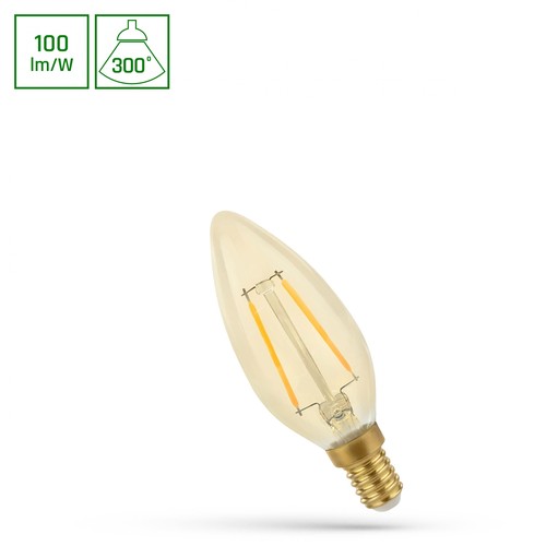 E14 5W Ampoule LED en forme de bougie - C35, Filament carbone, verre ambré, extra chaud