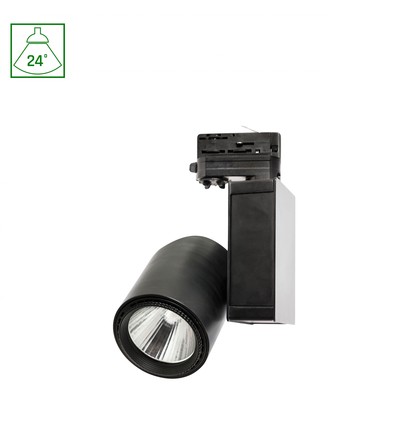 Spot sur rail 3 phases 30W - 24 degrés, noir, blanc chaud, COB LED