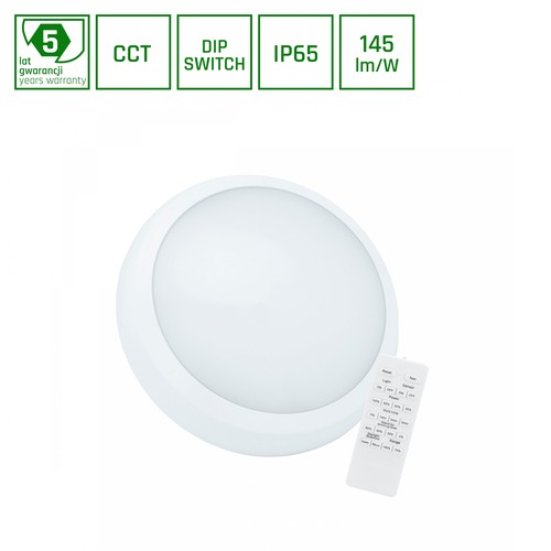Plafonnier LED 18W/24W Nymphea City Pro 2 CCT - 3500lm, IP65, IK08, capteur intégré, télécommande, garantie 5 ans