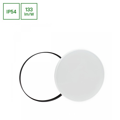 Plafonnier LED 40W avec capteur - Ø48,5cm, 133lm/W, IP54, bord noir/blanc, blanc chaud