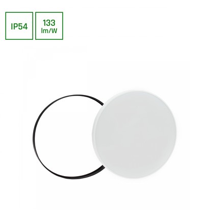 Plafonnier LED 40W avec capteur - Ø48,5cm, 133lm/W, IP54, bord noir/blanc, blanc chaud
