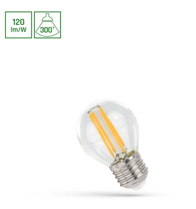 Ampoule LED E27 5,5W Sphérique - P45, 660lm, verre clair, blanc chaud