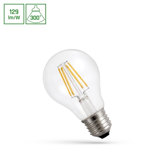Ampoule LED E27 8,5W - A60, filament, verre clair, 1100lm, blanc chaud