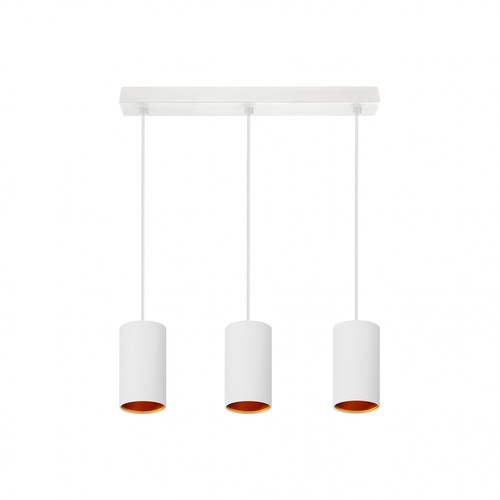 CHLOE GU10 x 3 - Lampe Suspendue IP20, Blanc, Or, Base Rectangulaire, Sans Source Lumineuse