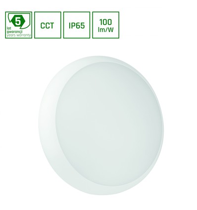 Plafonnier LED 18W NYMPHEA CITY PRO avec détecteur - CCT, IP65, IK10, 1800lm, blanc, extérieur/intérieur