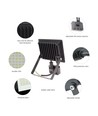 Projecteur LED 30W avec détecteur - 6000K (Blanc froid), noir