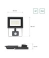 Projecteur LED 30W avec détecteur - 6000K (Blanc froid), noir