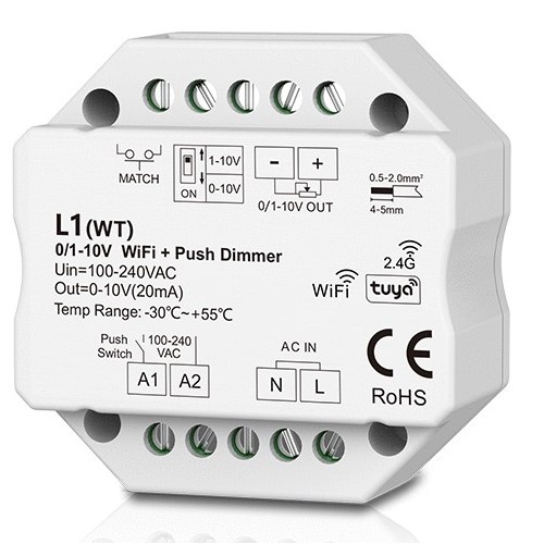 LEDlife rWave Variateur encastrable Wifi 1-10V - Tuya/Smart Life, RF, variation par pression, variateur LED, encastrable
